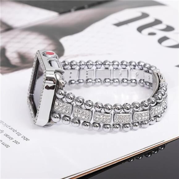 NEW Luxury Silver Bling Beaded Apple Watch Band main image 2